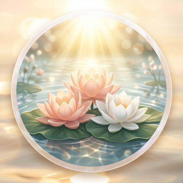 Lotus flowers on serene water — Geeta Sakhi